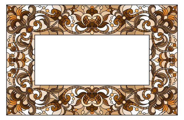 Illustration in stained glass style flower frame,  flowers and  leaves in frame, tone brown, sepia — Stock Vector