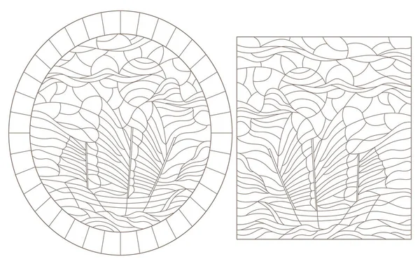 Набор контурных иллюстраций с парусниками, темные контуры на белом фоне — стоковый вектор
