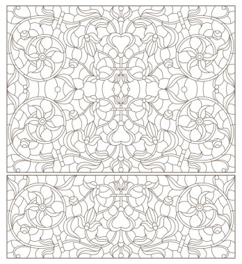 Boyalı camların dış hatlarını soyut girdaplar ve çiçeklerle, yatay yönelimle ayarla