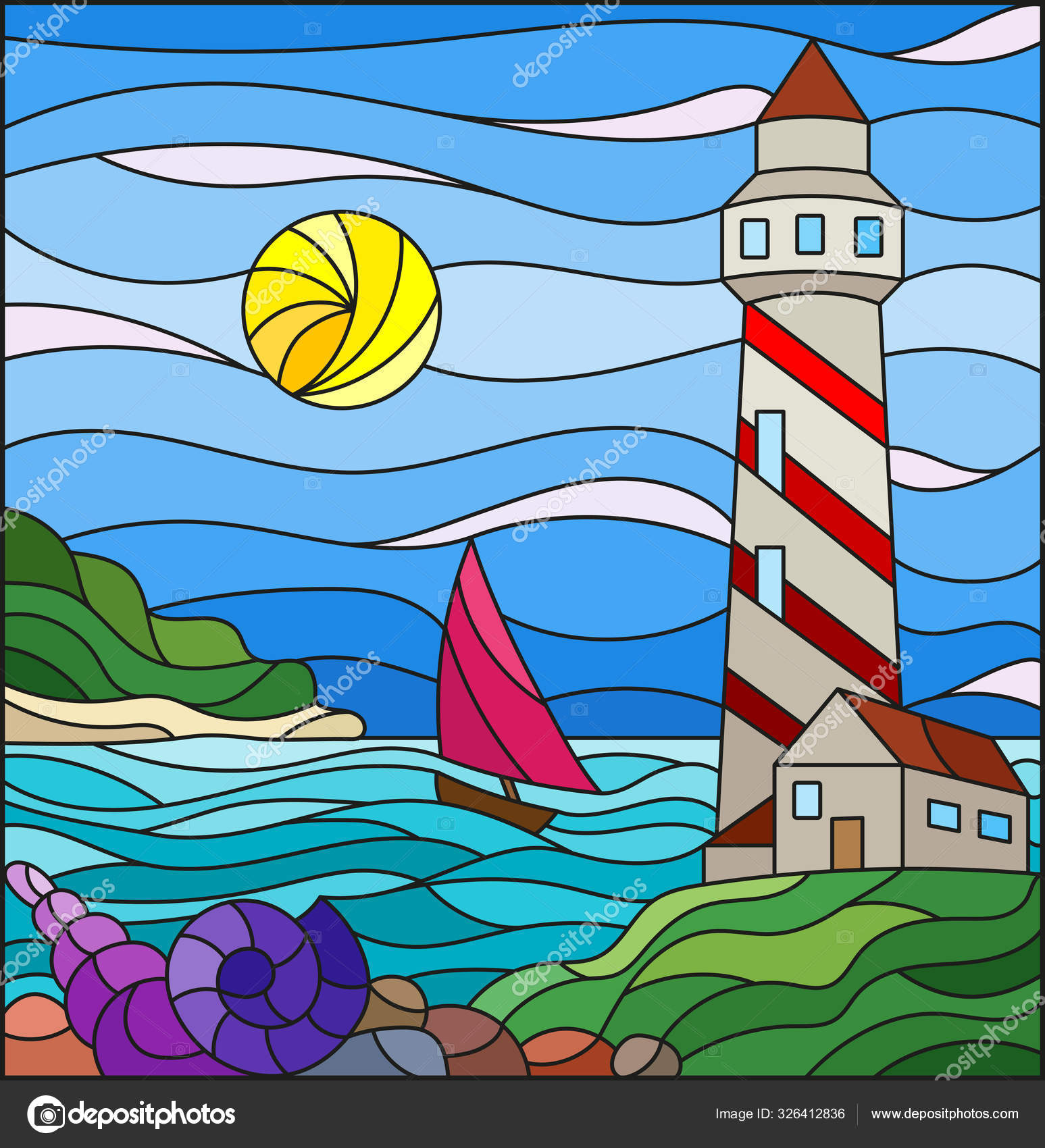 Fused Glass Lighthouse with Sailboats