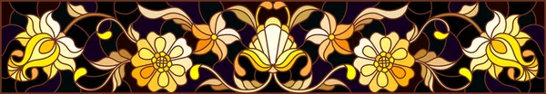 Ilustração em estilo vitral com ornamento floral, imitação de ouro sobre fundo escuro com redemoinhos e motivo floral — Vetor de Stock