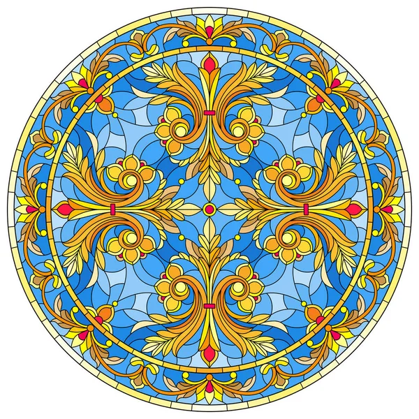 Vitray stil, ayna görüntüsü çiçek süs eşyaları ve swirls ile yuvarlak resimde