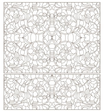 Boyalı camların dış hatlarını soyut girdaplar ve çiçeklerle, yatay yönelimle ayarla