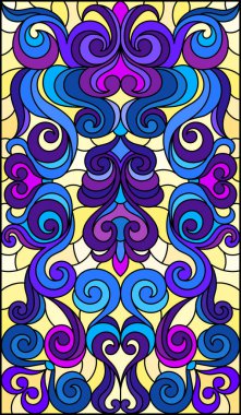 Soyut girdaplar, çiçekler ve sarı arkaplanda yapraklar ile boyalı cam tarzında bir resim