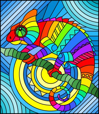 İllüstrasyon soyut geometrik gökkuşağı bukalemun vitray tarzı