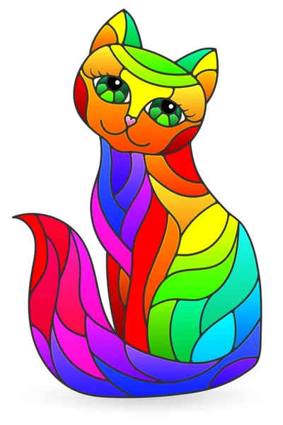 Ilustración Estilo Vitral Con Gato Arco Iris Abstracto Aislado Sobre — Vector de stock