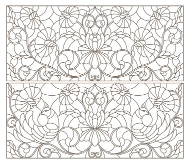 Boyalı camların dış hatlarını soyut girdaplar ve çiçeklerle, yatay yönelimle ayarla