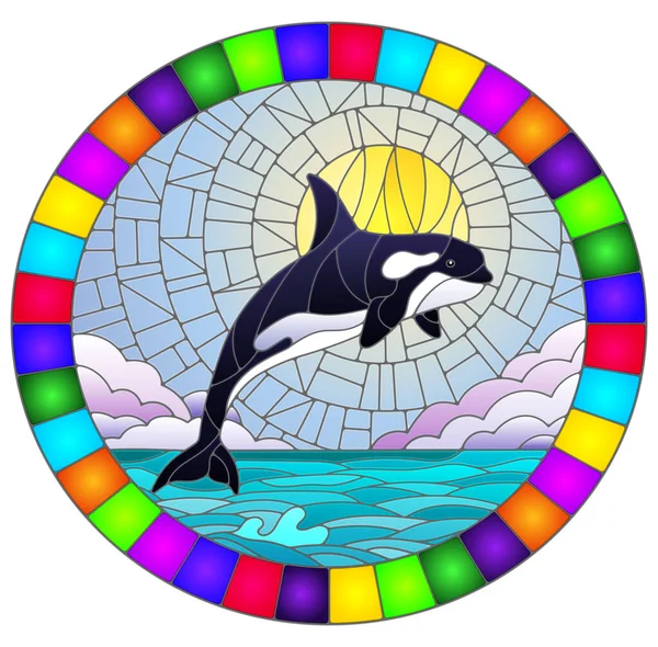 Illustratie Glas Lood Stijl Met Een Walvis Orca Achtergrond Van — Stockvector