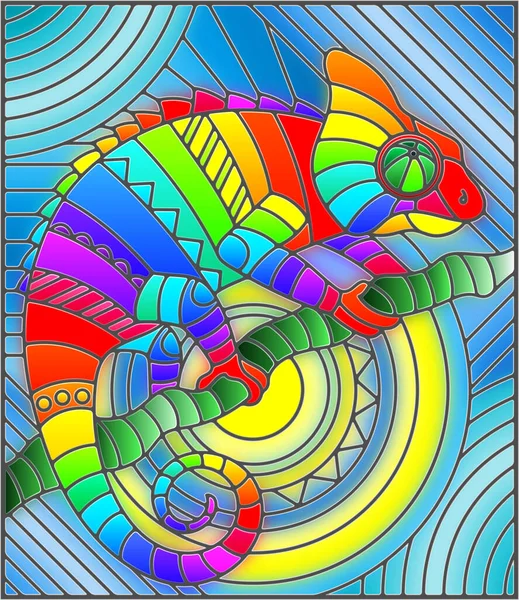 Ilustración Estilo Vitral Con Camaleón Arco Iris Geométrico Abstracto — Vector de stock