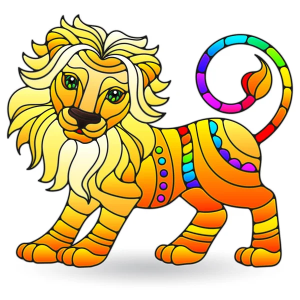 Illustration Stained Glass Style Bright Abstract Lion Isolated White Background — Stock Vector