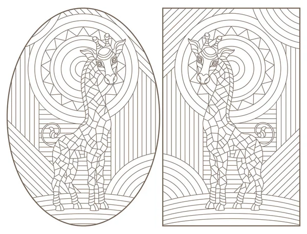 Série Illustrations Contours Vitraux Avec Girafes Contours Sombres Sur Fond — Image vectorielle