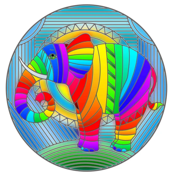 Illustration Färgat Glas Stil Elefant Abstrakt Regnbåge Geometrisk Bakgrund Med — Stock vektor