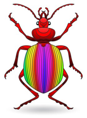 Beyaz arka planda soyut kırmızı bir böcek bulunan boyalı cam çizimi.