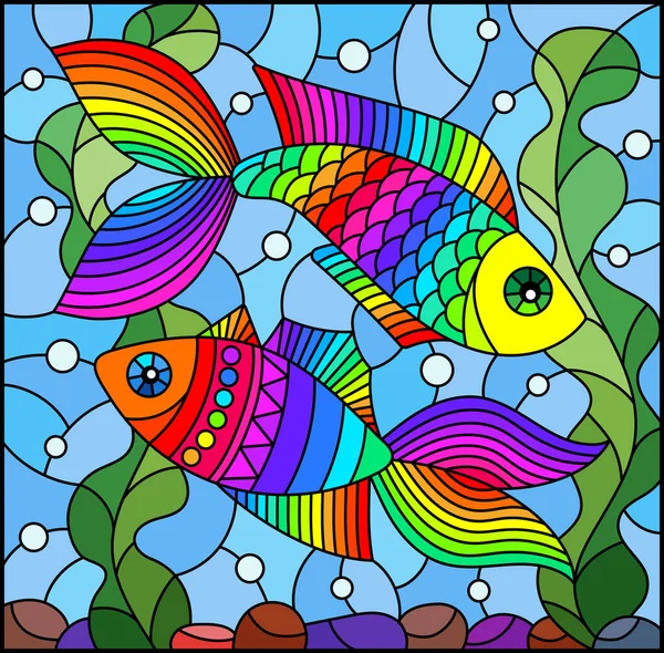 Ilustración Estilo Vitral Con Peces Arco Iris Brillantes Fondo Agua — Vector de stock