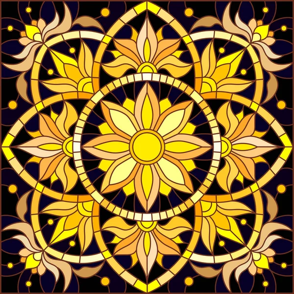 Illustration Glasmalereistil Mit Floralem Ornament Goldimitation Auf Dunklem Hintergrund Mit — Stockvektor