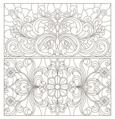 Boyalı camların dış hatlarını soyut girdaplar ve çiçeklerle, yatay yönelimle ayarla