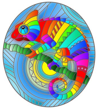 Soyut geometrik gökkuşağı bukalemunu, oval görüntü ile renklendirilmiş cam tarzı bir resim