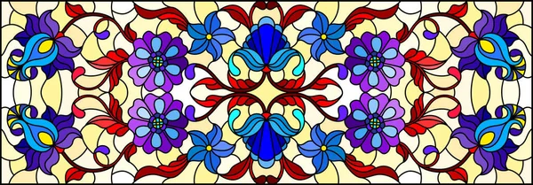 Ilustración Estilo Vitral Con Remolinos Abstractos Flores Hojas Sobre Fondo — Vector de stock