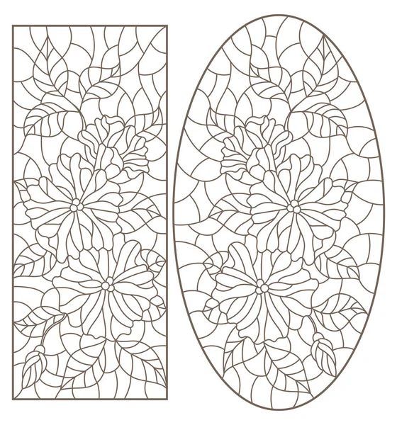 Conjunto Ilustraciones Contorno Estilo Vitral Con Flores Imágenes Verticales Contornos — Vector de stock