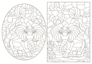 Filler, beyaz bir arka plan üzerinde koyu konturlar ile Windows vitray kontur resimler ayarla