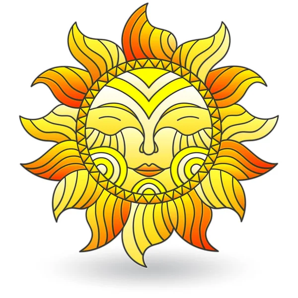 Иллюстрация Витражном Стиле Солнцем Белом Фоне — стоковый вектор