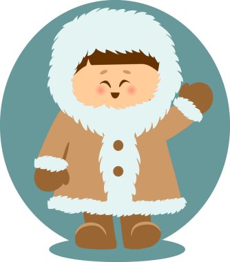 Eskimo Kid Waving Hello Isolated Illustration clipart