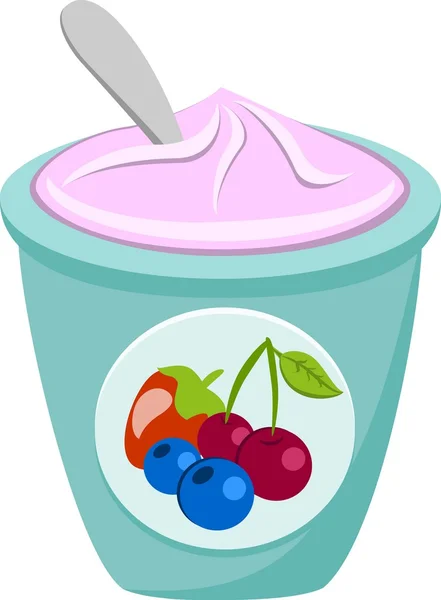 Berry Yoghurt Dan Sendok - Stok Vektor