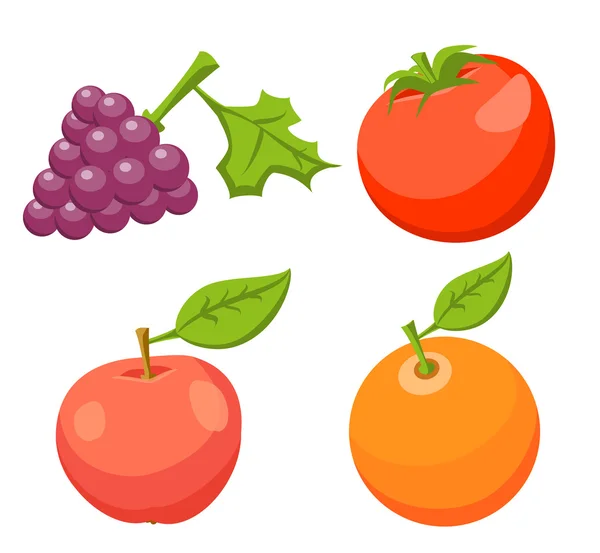 Symbolsatz. Tomate, Apfel, Orange, Traube — Stockvektor