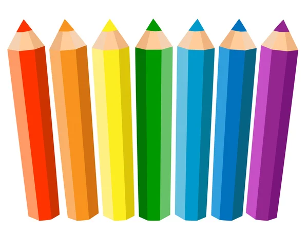 Conjunto de siete lápices de colores sobre fondo blanco. Ilustración vectorial . — Vector de stock