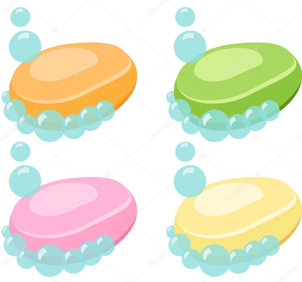 Set of Soap Bar With Bubbles - Vector Illustration.