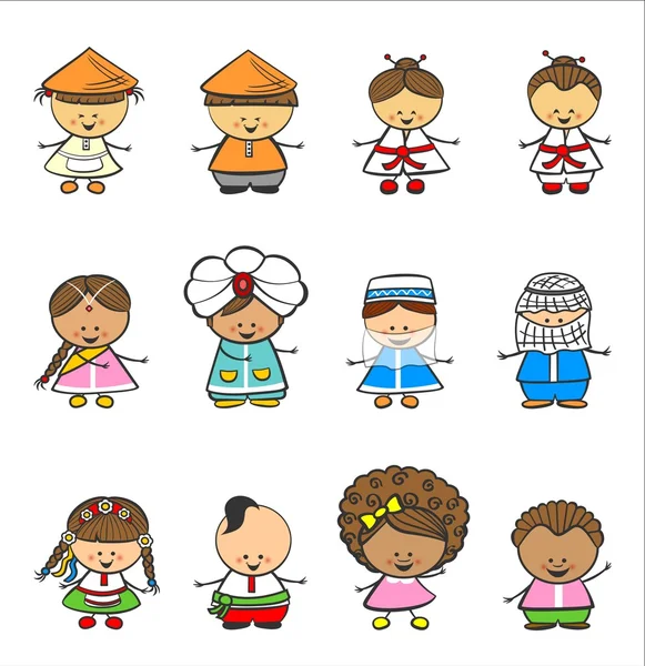 Šťastné děti z různých národních barvách — Stockový vektor