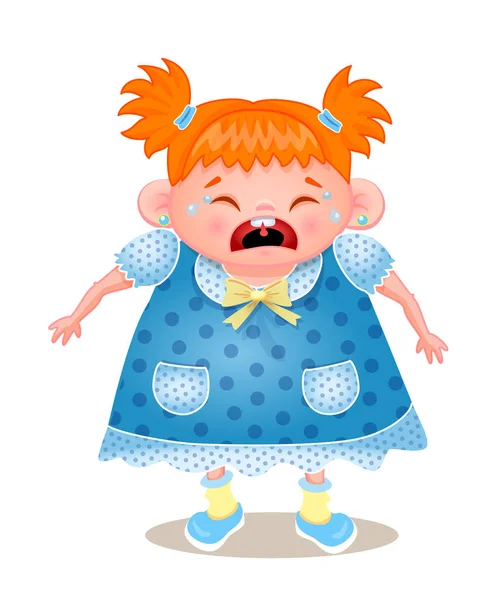 Ginger Girl huilen, vectorillustratie op witte Bbackground — Stockvector