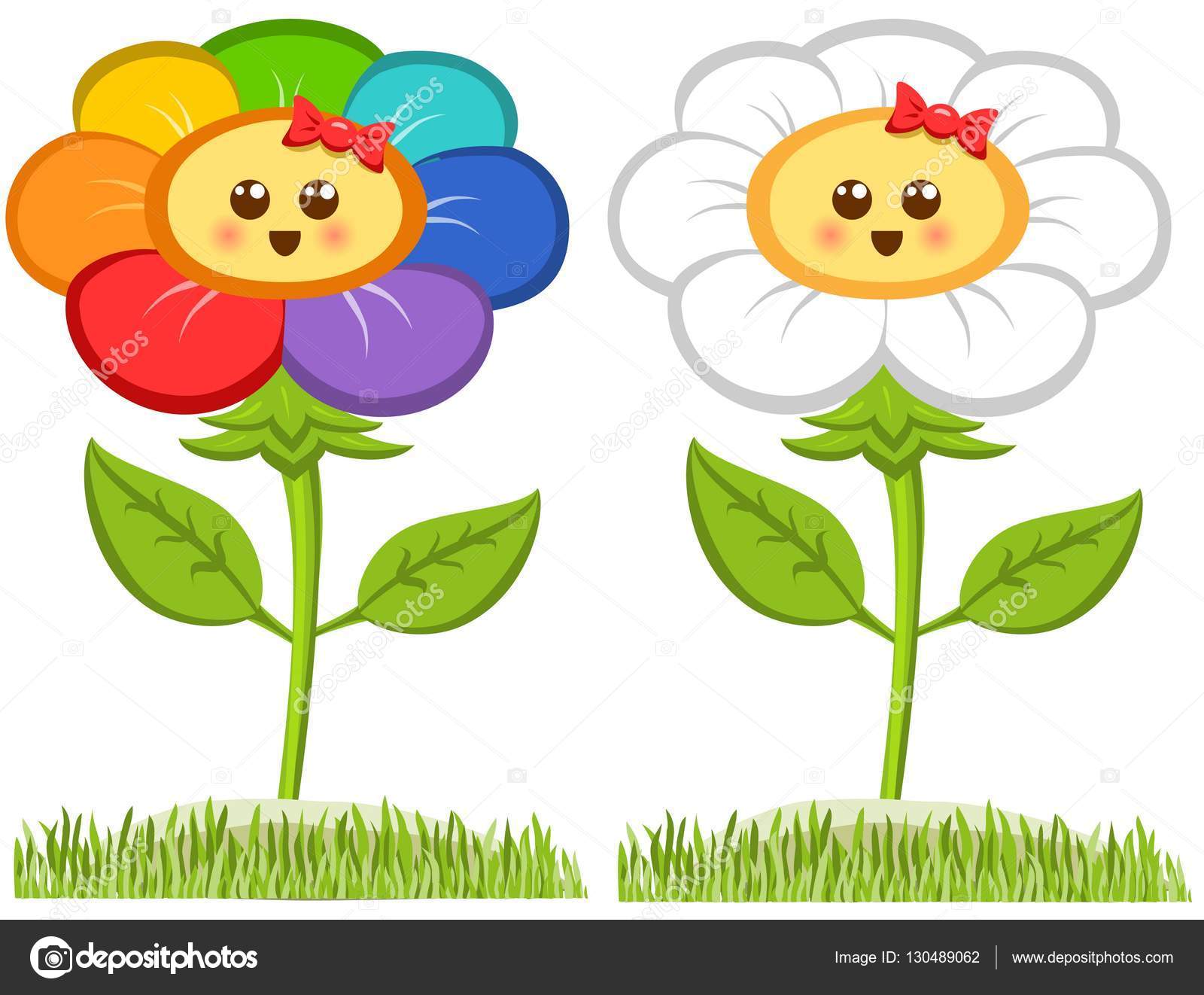 Cartoon Smiling Flower, Happy Daisy Isolated On White. Vector Illustration  Stock Vector Image by ©kashtanio #130489062