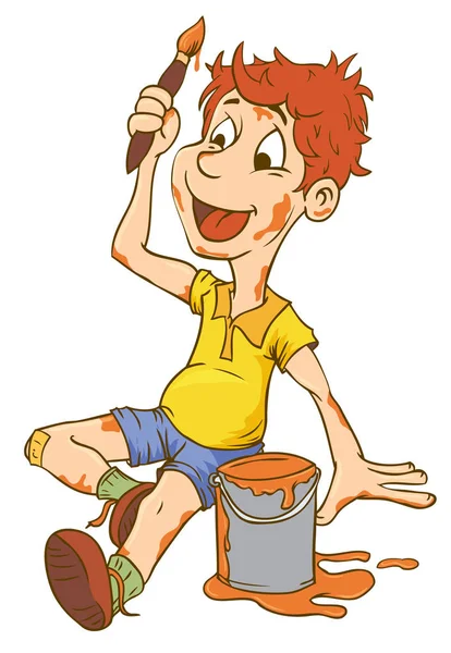 Illustration of Little Kid Boy Carrying an Art Brush — Stock Vector