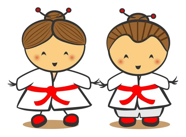 Japanese Children In Traditional Costume Kimono — Stock Vector