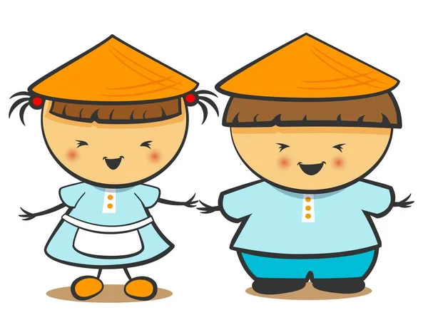 Vector illustration of Chinese children, boy, girl. — Stock Vector