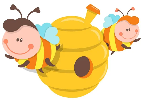Izolované obrázku včela a úl — Stockový vektor