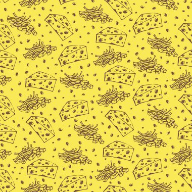 Peynir Seamless Modeli, elle çizilmiş, ürünlerin kroki. Pişirme simgeler. Menüler, yemek tarifleri, ambalaj, resim ayrıntılarını kitaplarının gelişimi için. İzole vektör. Vintage. Sağlıklı gıda.