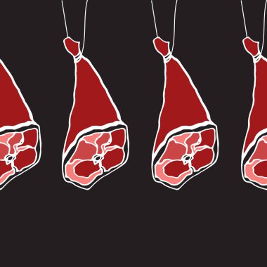 Et ürün seamless modeli. Gıda. Elle çizilmiş. Bbacon, jambon, beaf, domuz eti. Tekstil, kumaş, Restoran, et dükkanı için arka plan.