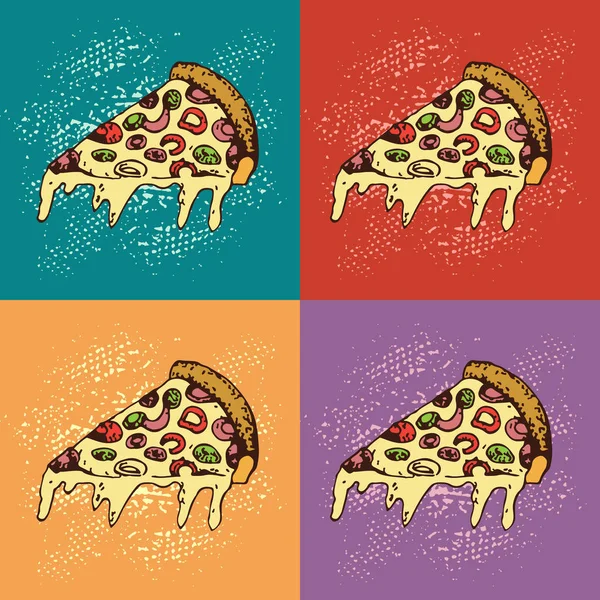 Pop art dilim Pizza ile seamless modeli. Geleneksel İtalyan yemekleri. Sonsuz çizgi film vektör çizim. Restoran, ambalaj, menü tasarımı, kumaş dokusu için tanımlamak.