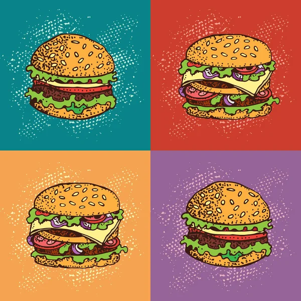 Pop Art Seamless Pattern Burger American Fast Food Endless Cartoon — Stock Vector