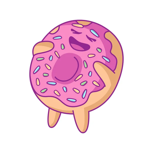 Desenhos animados feliz rindo personagem donut com esmalte rosa. Para adesivos, cartões de felicitações, convites para festas, cartazes, gravuras e livros . Ilustrações De Stock Royalty-Free