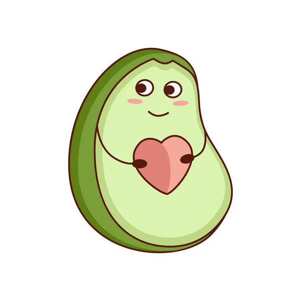 Carino il cartone animato avocado innamorato. Avocado metà con cuore, S. Valentino biglietto di auguri. Illustrazione del vettore isolato . Illustrazione Stock