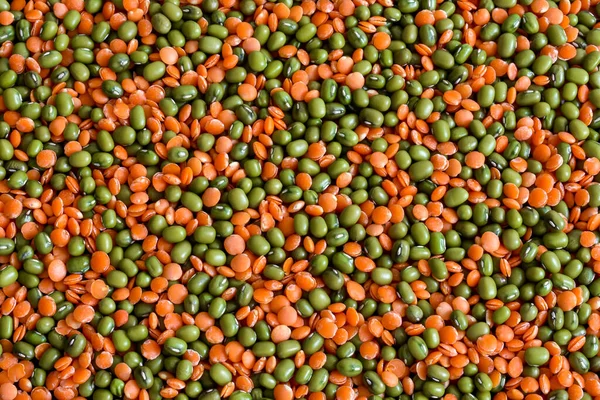 Red Lentils Green Mash Natural Food Suitable Background Vegan Mix — Stock Photo, Image