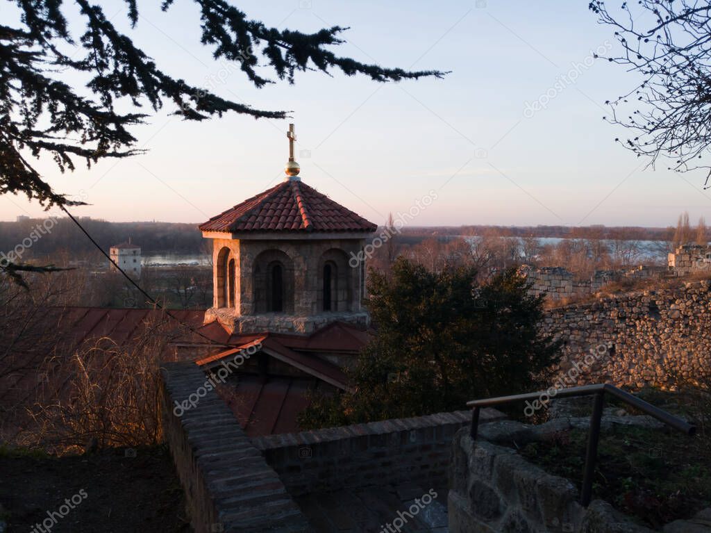 Medieval chapel of Saint Petka in Kalemegdan fortress at hill above confluence of two rivers, Sava and Danube, in Belgrade, Serbia.