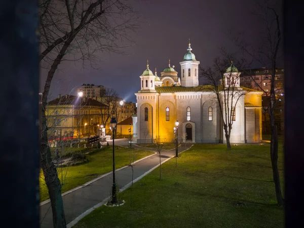 Church of the Ascension (Vaznesenjska crkva) is serbian orthodox church in Belgrade downtown dedicated to Feast of the Ascension of Jesus Christ or Ascension of Lord (Ascension Day - Spasovdan), at night.