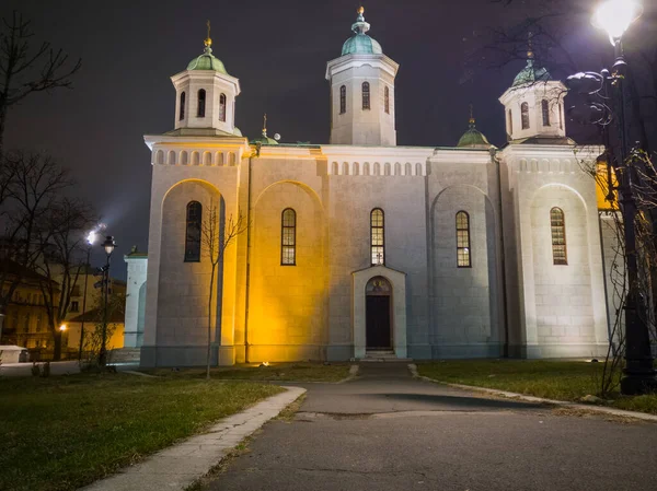 Church of the Ascension (Vaznesenjska crkva) is serbian orthodox church in Belgrade downtown dedicated to Feast of the Ascension of Jesus Christ or Ascension of Lord (Ascension Day - Spasovdan), at night.