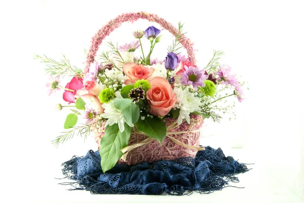 Roses Other Flowers Beautiful Basket — Stock Photo, Image