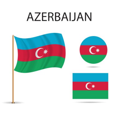 Vektör - Azerbaycan bayrağı (mavi, kırmızı ve yeşil çizgiler üzerinde beyaz hilal ve sekiz köşeli yıldız). Vektör illüstrasyonu