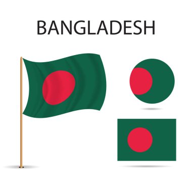Vector - Bangladeş Bayrağı. Beyaz arka planda bayrak duruşu. Vektör Tasarımı